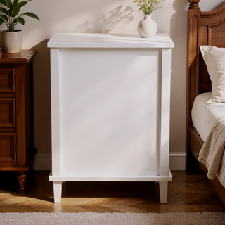 Sunvega White and Golden Kids Wooden Nightstand with One Drawer and Shelf