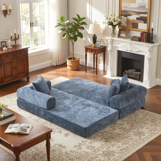 Sunvega Convertible Chenille Folding Sofa Bed with Pillows for Living Room
