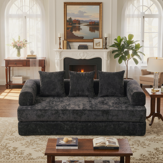Sunvega Convertible Chenille Folding Sofa Bed with Pillows for Living Room