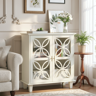 Sunvega Rattan Decorated Storage Buffet Cabinet with Bohemian Style for Living Room