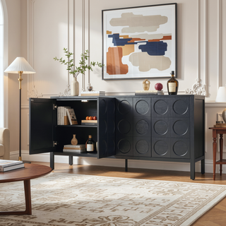 Sunvega Geometric Circle Door Sideboard Cabinet with Adjustable Shelves for Living Room