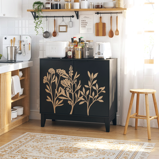 Sunvega Rattan Decorated Storage Buffet Cabinet with Bohemian Style for Living Room