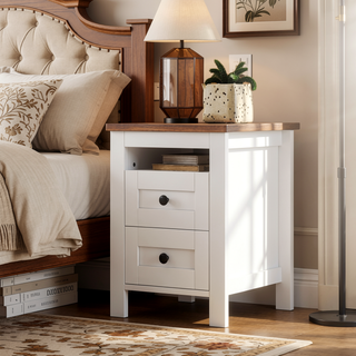 Sunvega Full Size Farmhouse Platform Bed with Double Sliding Barn Door and Charging Station