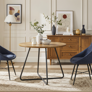Sunvega Modern Minimalist Curved X-Base Round Dining Table for 4 English Ash