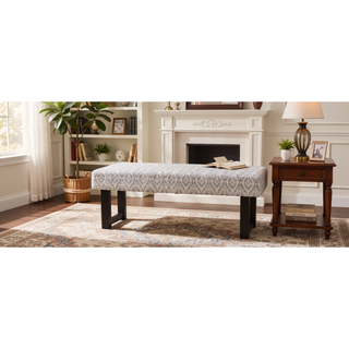 Sunvega Boho Fabric Bench with Modern Influences and Rubberwood for Bedroom