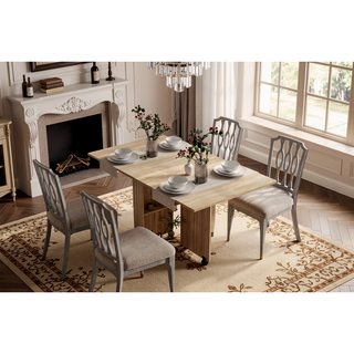 Sunvega Folding Dining Table with 2 Wheels, 2 Storage Racks and Drop Leaves