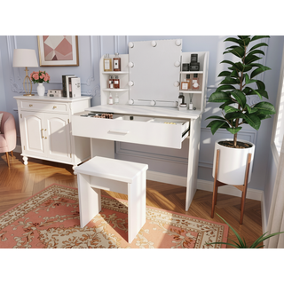 Sunvega Vanity Table with Adjustable Mirror Spacious Drawer and Matching Stool