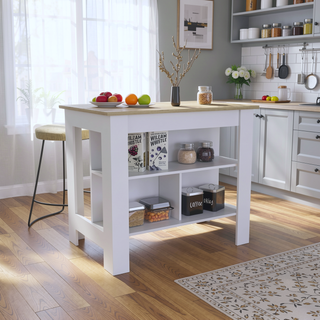 Sunvega Kitchen Island Table with Three Open Storage Shelves and Spacious Leg Room