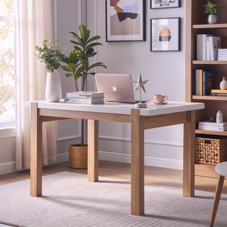 Sunvega Solid Wood Dining Table with Two Tone White Natural Color