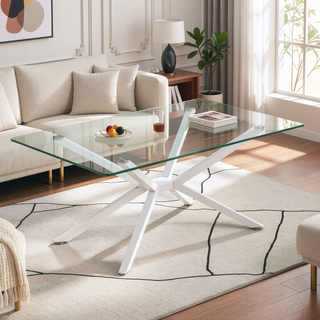 Sunvega Modern 39.37" Rectangular Clear Tempered Glass Coffee Table with Black Metal Legs
