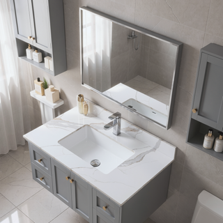 Sunvega Sintered Stone Vanity Top with Ceramic Sink and Backsplash for Bathroom