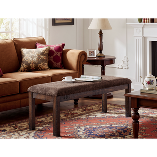 Sunvega Contemporary Walnut Finish Upholstered Seat Solid Wood Dining Room Bench