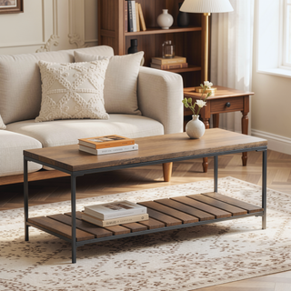 Sunvega Natural Mango Wood Bench with Gunmetal Frame and Slat Shelf