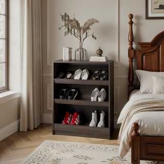Sunvega Three-Tier Open Shelving Shoe Rack with Scratch-Resistant Melamine Surface