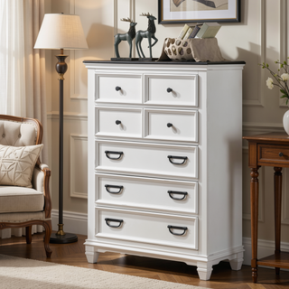 Sunvega Modern Farmhouse Queen Bedroom Set with Dresser Mirror Nightstand Chest