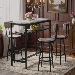 Sunvega Counter Height Square Table Set With 2 Foldable Stools for Kitchen and Apartment