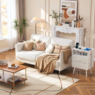 Sunvega Modern Nightstand with Charging Station, LED Light and Fabric Drawers