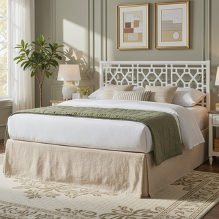 Sunvega King Chippendale White Headboard Made of Durable Poplar Wood