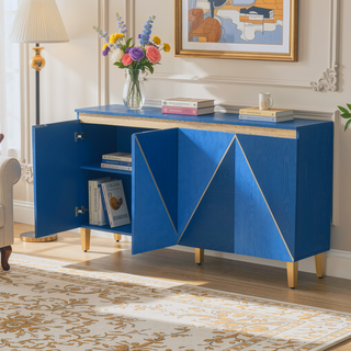 Sunvega 60 Inch Retro Buffet Cabinet with Dimensional Effect Doors and Adjustable Shelves