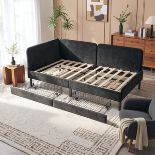 Sunvega Twin Size Upholstered Sofa Bed Frame with 2 Storage Drawers and Velvet