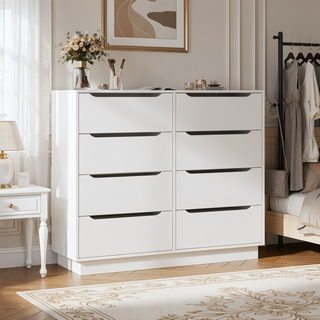 Sunvega 8 Drawer Wooden Dresser with Large Storage for Bedroom Living Room
