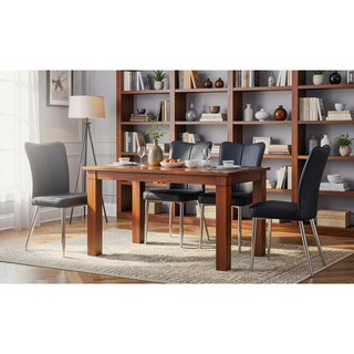 Sunvega PU Leather Dining Chairs with Curved Backrest and Silver Metal Legs Set of 4