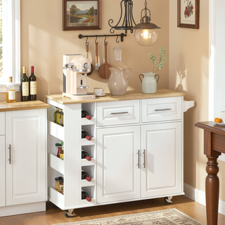 Sunvega Multi-Functional Kitchen Island Cart with 2 Door Cabinet and Two Drawers