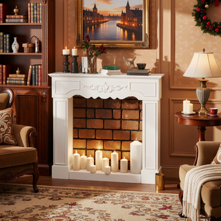 Sunvega Freestanding Fireplace Mantel with Baroque Design and Storage Columns