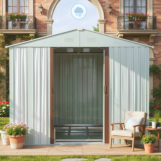 Sunvega 8x4ft Outdoor Metal Storage Shed with Galvanized Steel Panels and Foundation