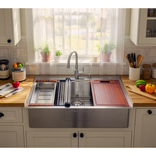 Sunvega 28 x 22 Inch Drop In Stainless Steel Workstation Sink with Accessories