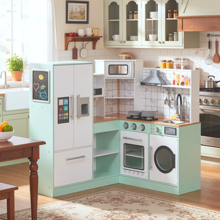 Sunvega Corner Kids Kitchen Playset with Lights Sounds and Ample Storage