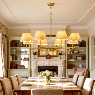 Sunvega Gold Finish 6-Light Rope and Fabric Shade Chandelier Pendant Lamp
