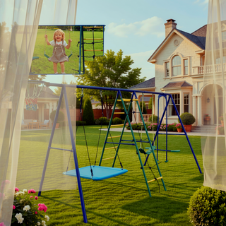 Sunvega 6 in 1 Kids Swing Set With Climbing Ladder Net Glider Hammock