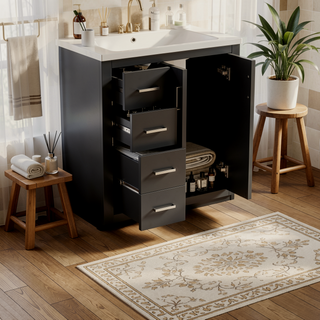 Sunvega 30 Inch Solid Wood Freestanding Bathroom Vanity with Ceramic Sink and Storage
