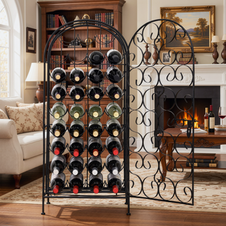 Sunvega Wrought Iron Wine Rack Cabinet with Lock Holds 35 Bottles