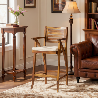 Sunvega Soft Curved Acacia Wood Barstools with Water Resistant Cushions