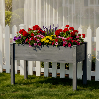 Sunvega Natural Solid Wood Raised Garden Bed with Legs for Outdoor Plants Flowers Fruits Vegetable Herb Growing