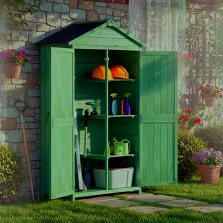 Sunvega Durable Fir Wood Storage Shed with Waterproof Asphalt Roof and Removable Shelves