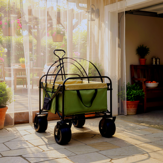 Sunvega Collapsible Foldable Wagon Cart with Strapping System and 3-Pcs Plastic Liner
