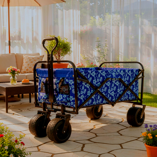 Sunvega Collapsible Foldable Wagon Cart with Strapping System and 3-Pcs Plastic Liner