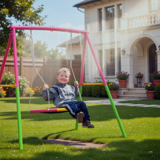 Sunvega Heavy-Duty A-Frame Metal Outdoor Swing Set with Saucer and Belt Swings