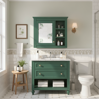 Sunvega Modern Wall Mounted Mirror Cabinet with 3 Open Shelves for Bathroom Storage