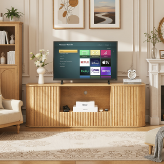 Sunvega Modern Wavy TV Stand Rounded Corner Cabinet for Living Room Storage