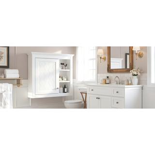 Sunvega Modern Wall Mounted Mirror Cabinet with 3 Open Shelves for Bathroom Storage