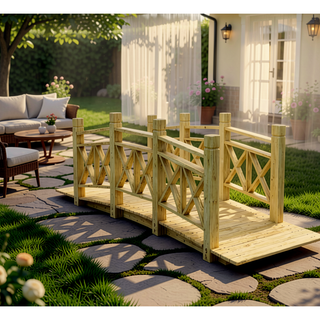 Sunvega Classic Wooden Garden Bridge with Handrails for Backyard Ponds and Streams