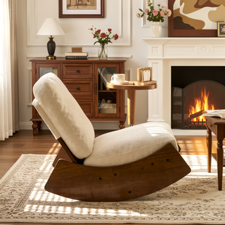 Sunvega Solid Wood Frame Corduroy Upholstery Glider Rocking Chair for Nursery