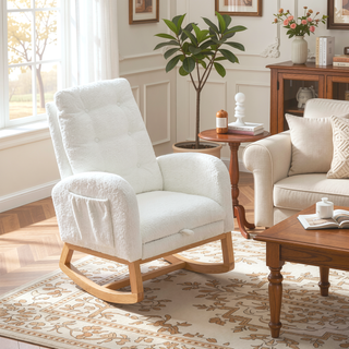 Sunvega Upholstered High Back Rocking Chair with Footrest and Side Storage Pocket