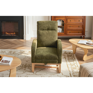 Sunvega Modern Upholstered Nursery Glider Rocking Chair with High Backrest and Side Pocket