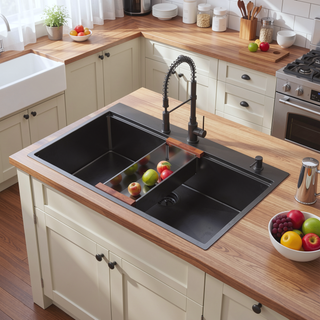 Sunvega 32 Inch Gunmetal Black Workstation Sink with Accessories and Jewelry-Grade PVD Coating