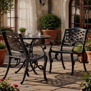 Sunvega Traditional Cast Aluminum Dining Chairs with Floral Accents and Scroll Design Set of 2